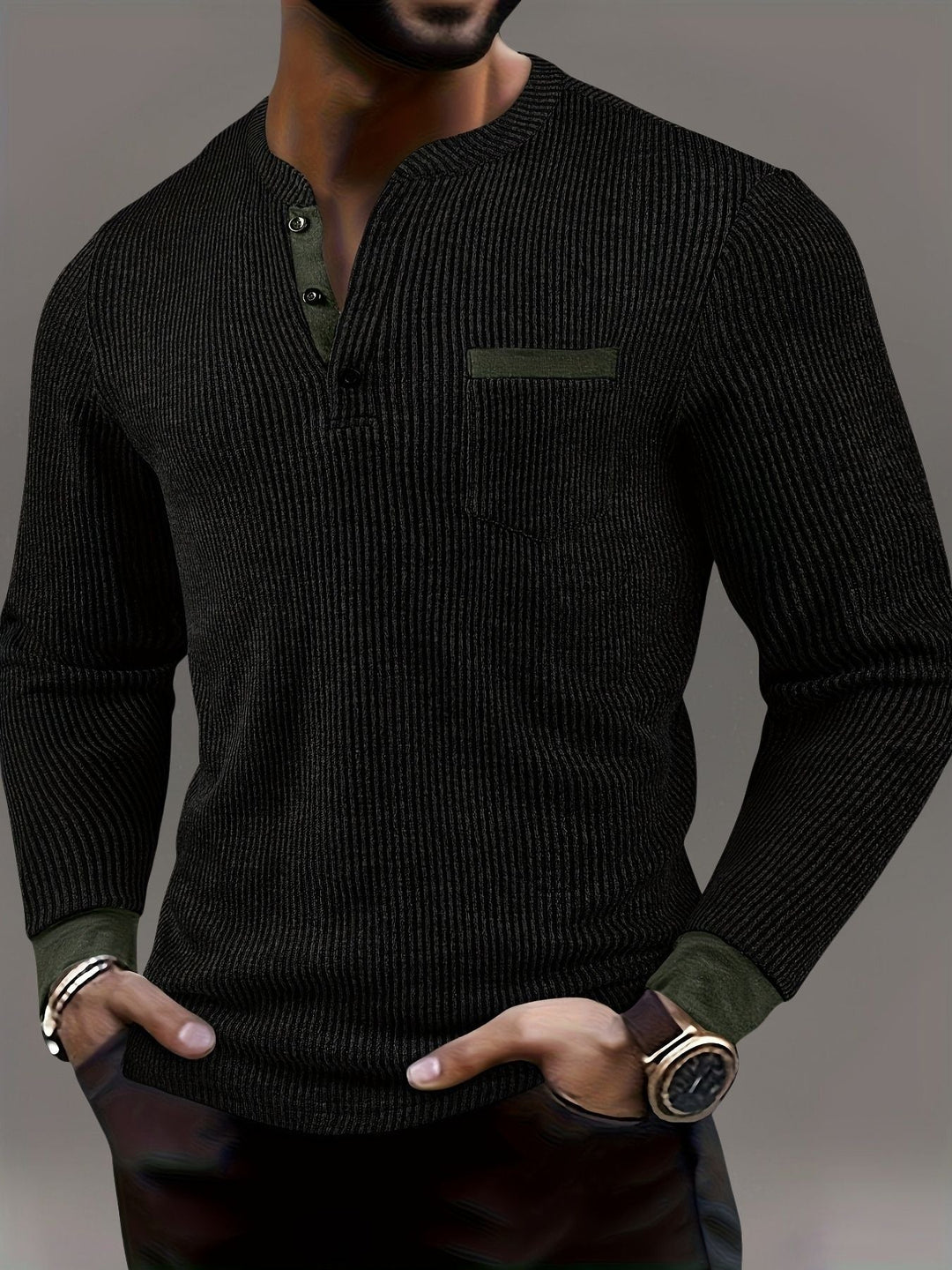 Deegan - Chemise Henley À Manches Longues Et Col Rayé Texturé
