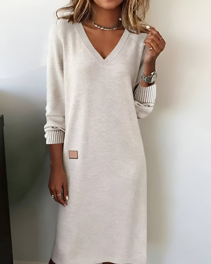 Kymari - Robe Longue Décontractée en Maille À Col en V