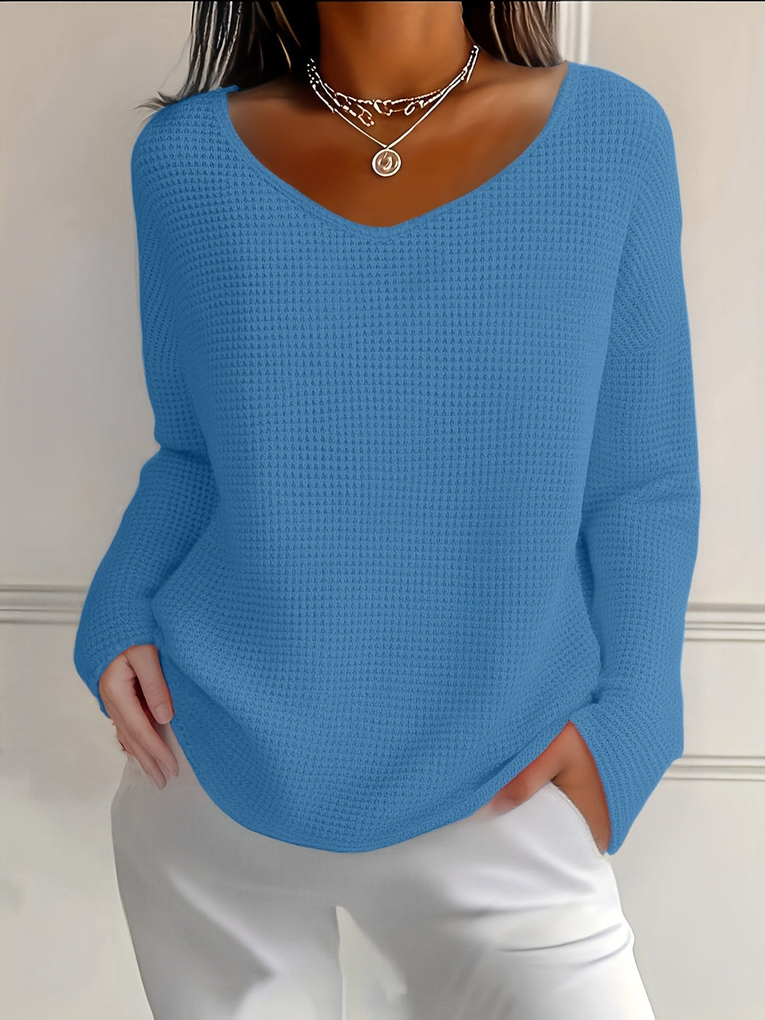 Bernice - T-shirt À Manches Longues Et Col en V Motif Gaufré