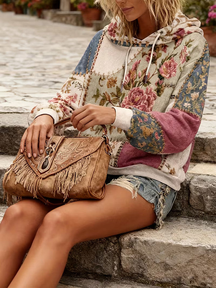 Norella - Sweat à capuche à manches longues en patchwork floral