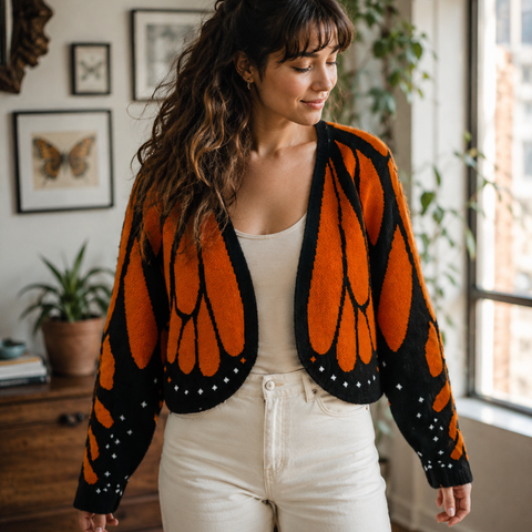 Zoliana - Cardigan en Maille « Ailes De Papillon Monarque »