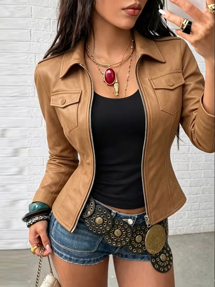 Shiona - Veste en Cuir Avec Poches Avant