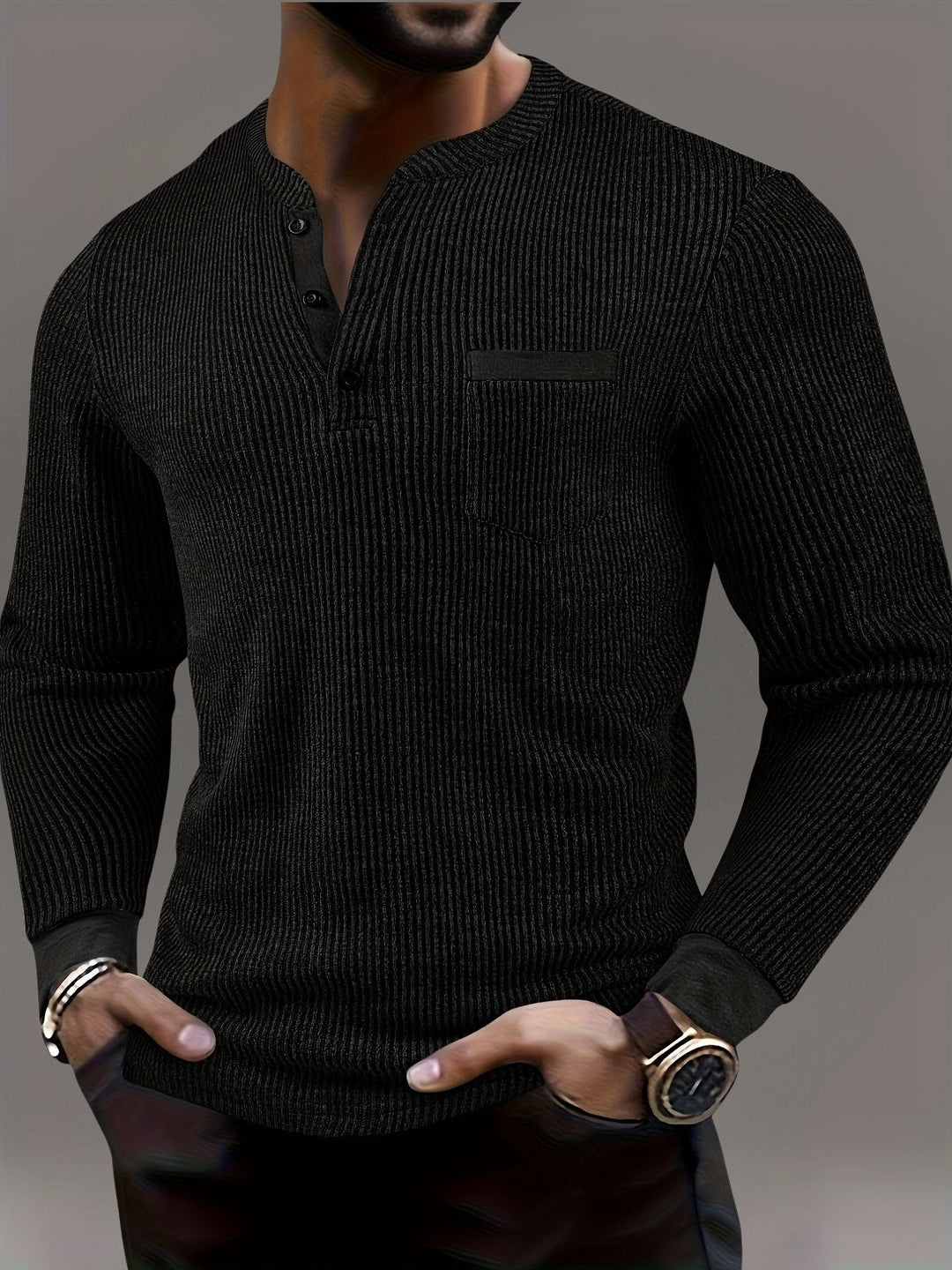 Deegan - Chemise Henley À Manches Longues Et Col Rayé Texturé