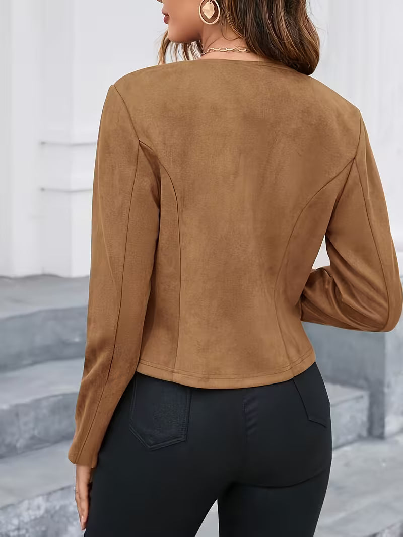 Eria - Veste en Daim À Col Rond Et Fermeture Éclair