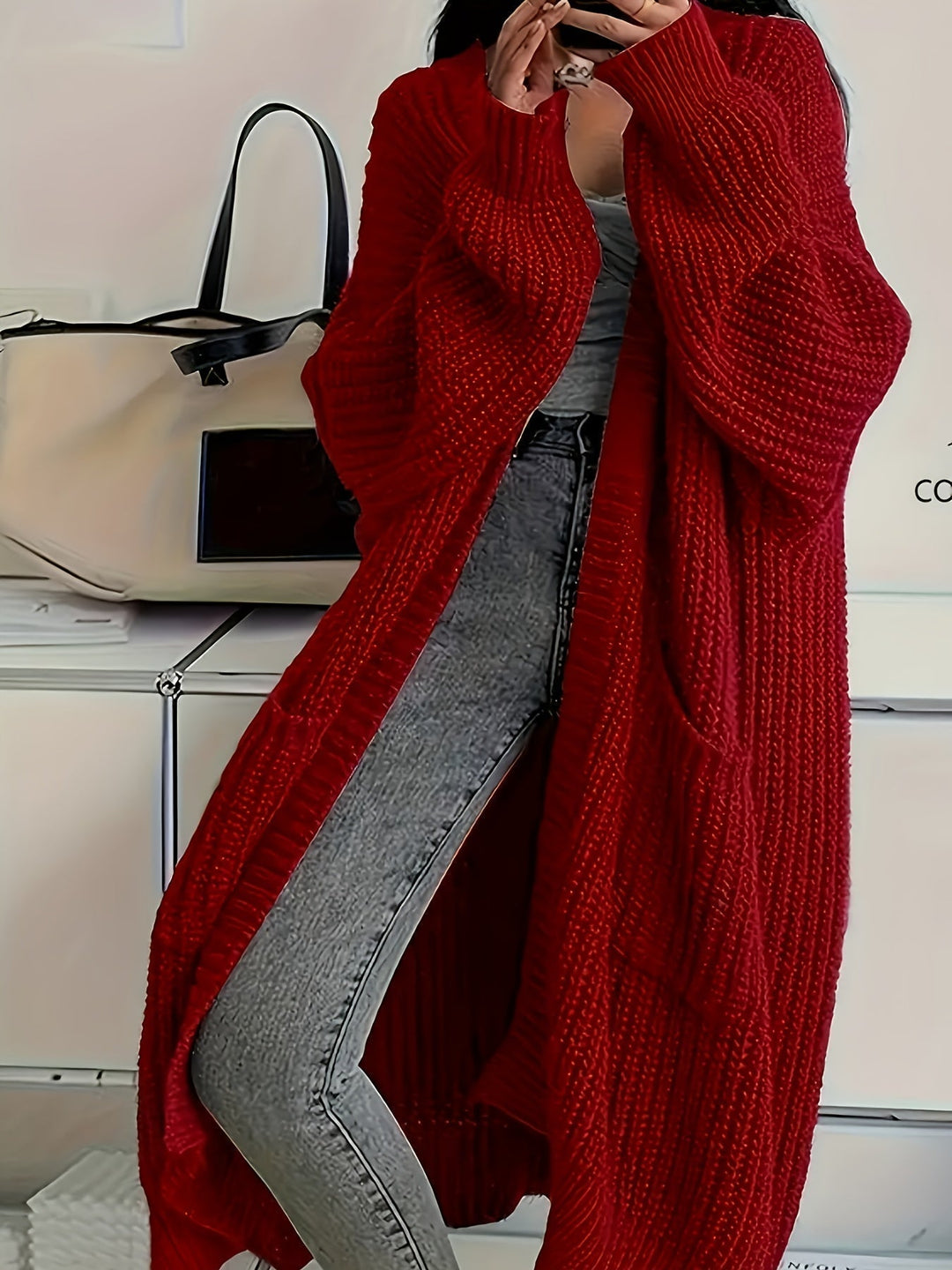 Ludivine - Cardigan Long en Maille Confortable Ouvert Sur Le Devant Avec Poche