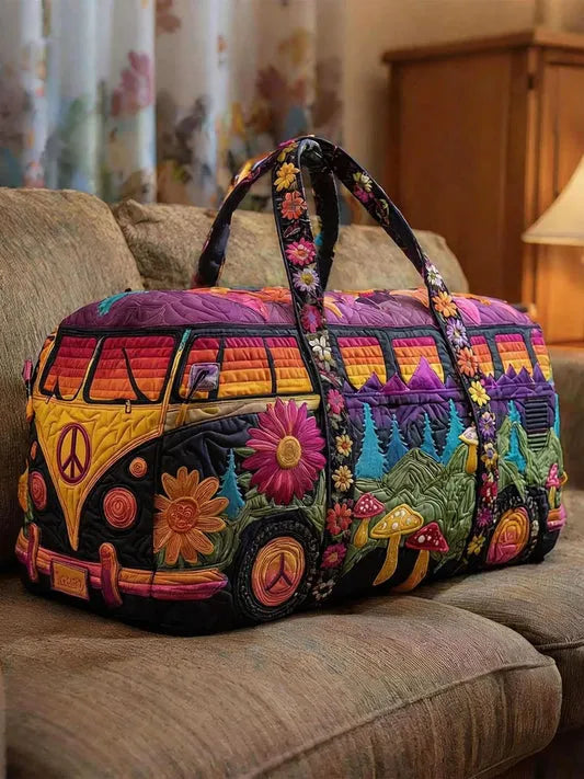 RetroBloom - Sac de Voyage Matelassé à Imprimé « Camping Car Vintage »
