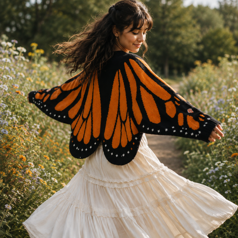Zoliana - Cardigan en Maille « Ailes De Papillon Monarque »