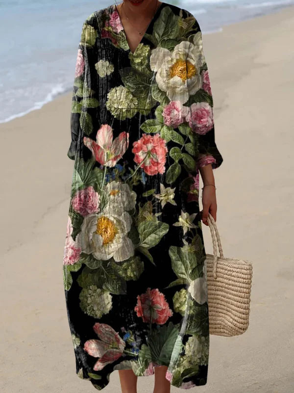 Zylina - Robe Midi à Col en V et Imprimé Floral