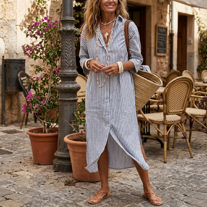 Hermien - Robe Chemise Légère à Rayures