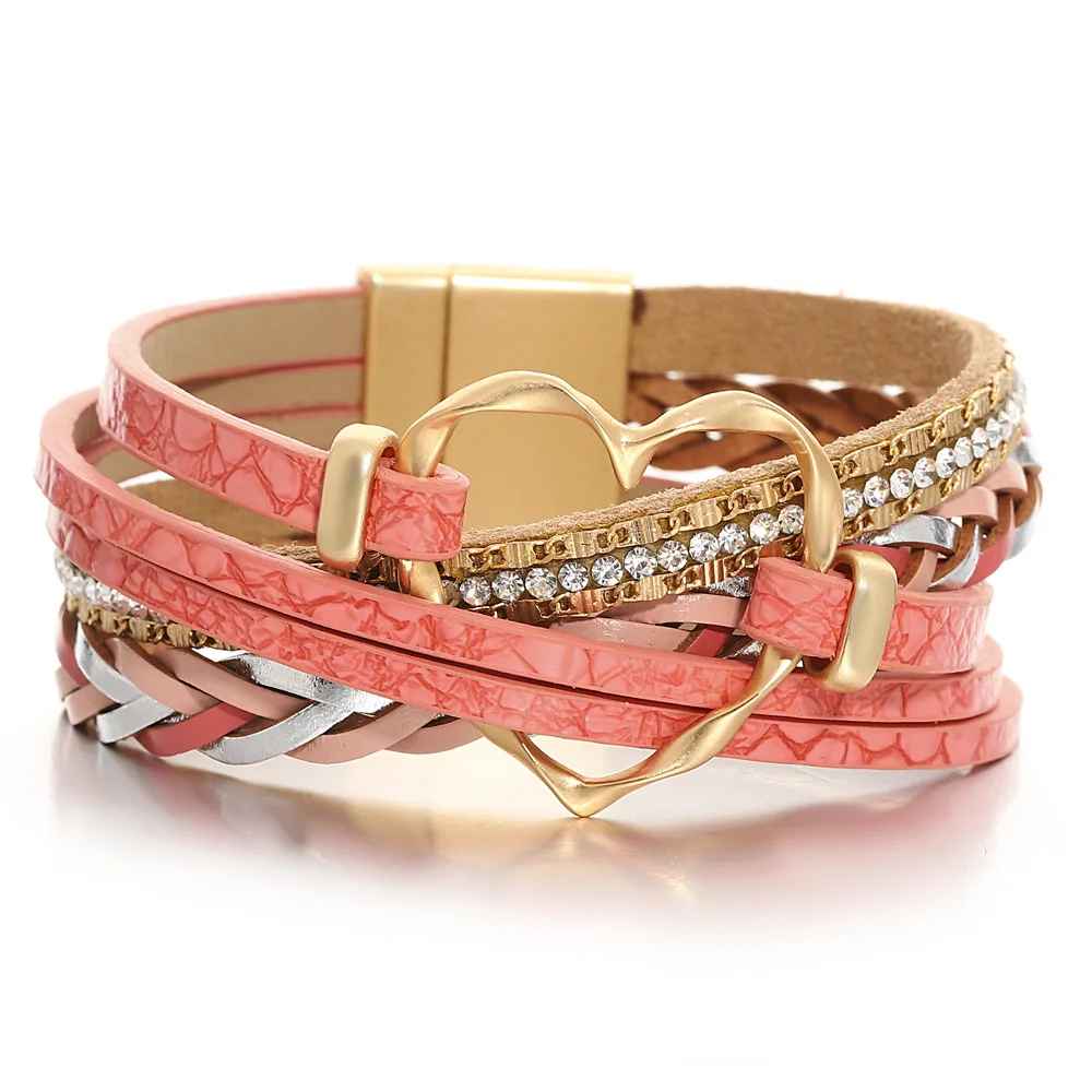 Reyn - Bracelet en Cuir Superposé Avec Breloque en Forme De Cœur