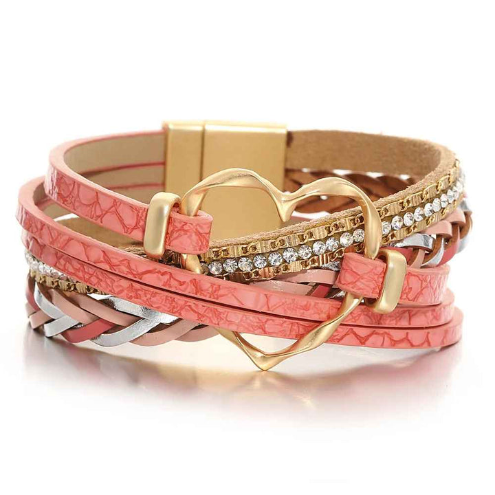 Reyn - Bracelet en Cuir Superposé Avec Breloque en Forme De Cœur