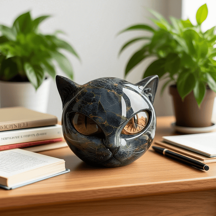 Nyxcharm - Sculpture Tête De Chat Noir Mystique