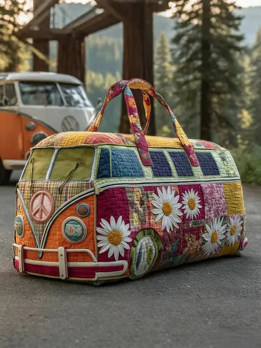 RetroBloom - Sac de Voyage Matelassé à Imprimé « Camping Car Vintage »