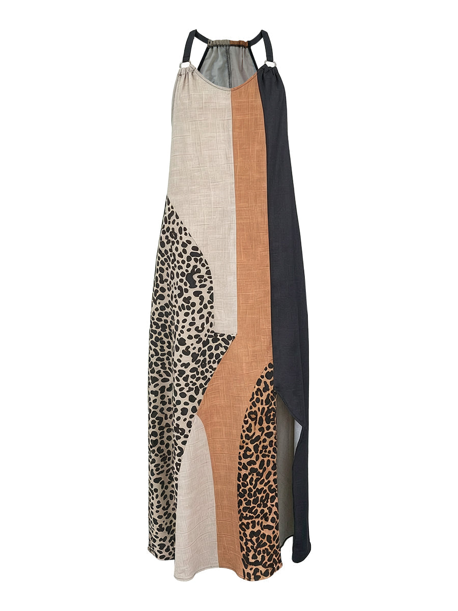 Terina - Robe Longue À Empiècements Imprimé Léopard