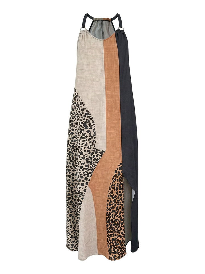 Terina - Robe Longue À Empiècements Imprimé Léopard