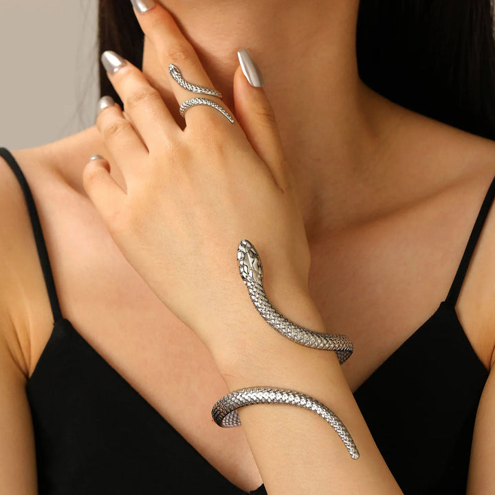 Zevella - Ensemble Bracelet Et Bague « Serpent Sculpté