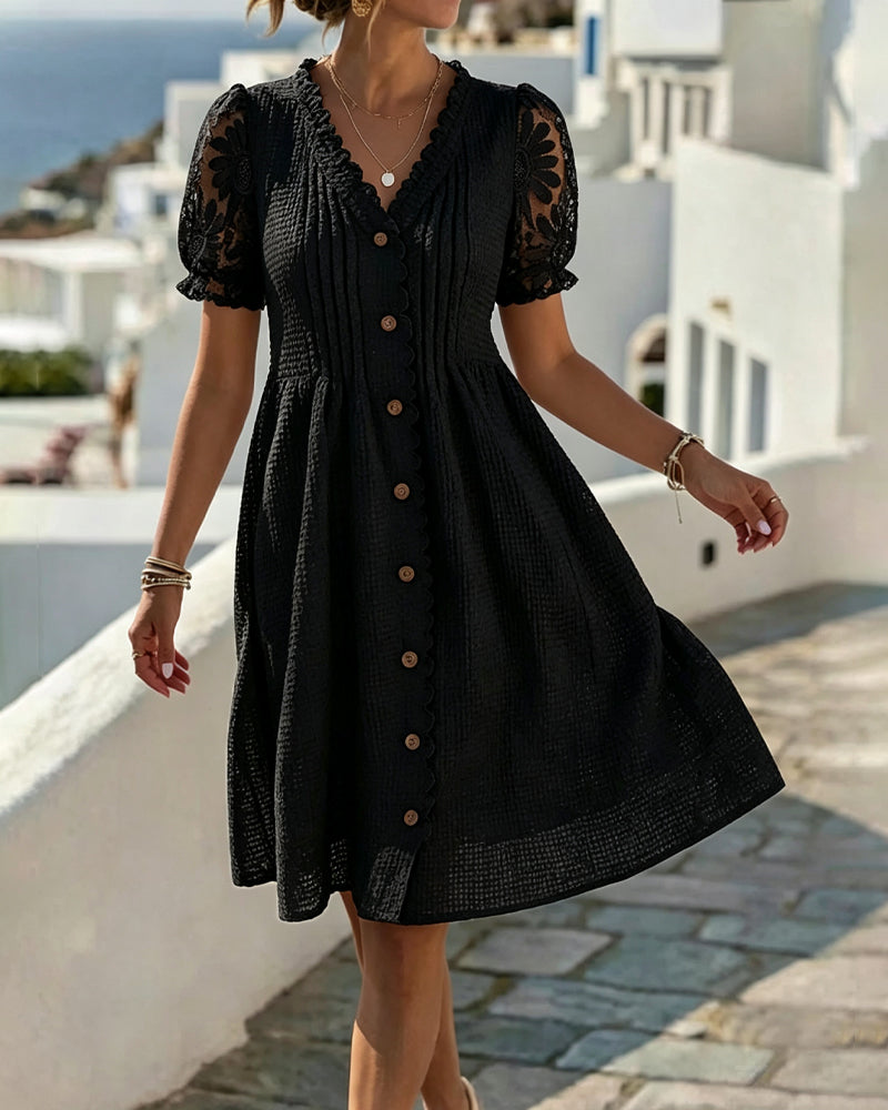 Deneke - Robe à Manches Ballon en Patchwork de Dentelle « Sunflower »