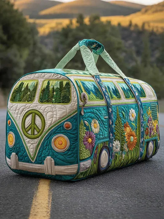 RetroBloom - Sac de Voyage Matelassé à Imprimé « Camping Car Vintage »