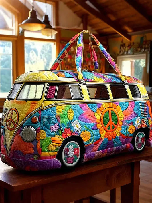 RetroBloom - Sac de Voyage Matelassé à Imprimé « Camping Car Vintage »
