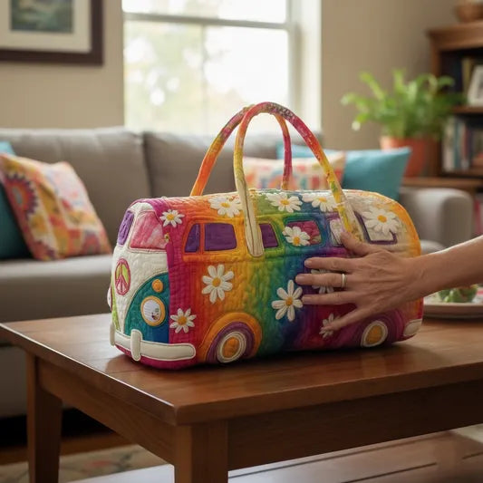 RetroBloom - Sac de Voyage Matelassé à Imprimé « Camping Car Vintage »