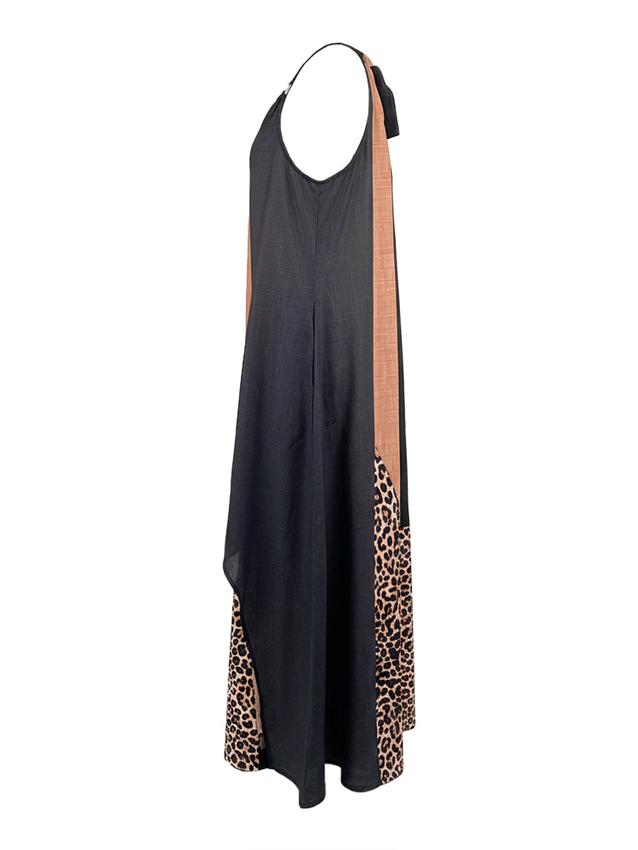 Terina - Robe Longue À Empiècements Imprimé Léopard
