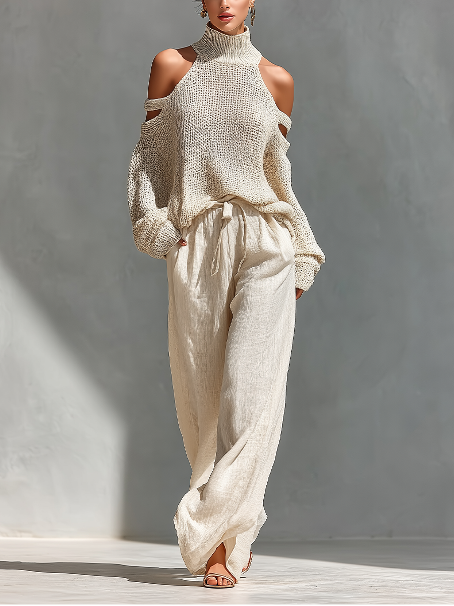 Elyzia - Ensemble Composé d'un Haut En Maille et d'un Pantalon Large