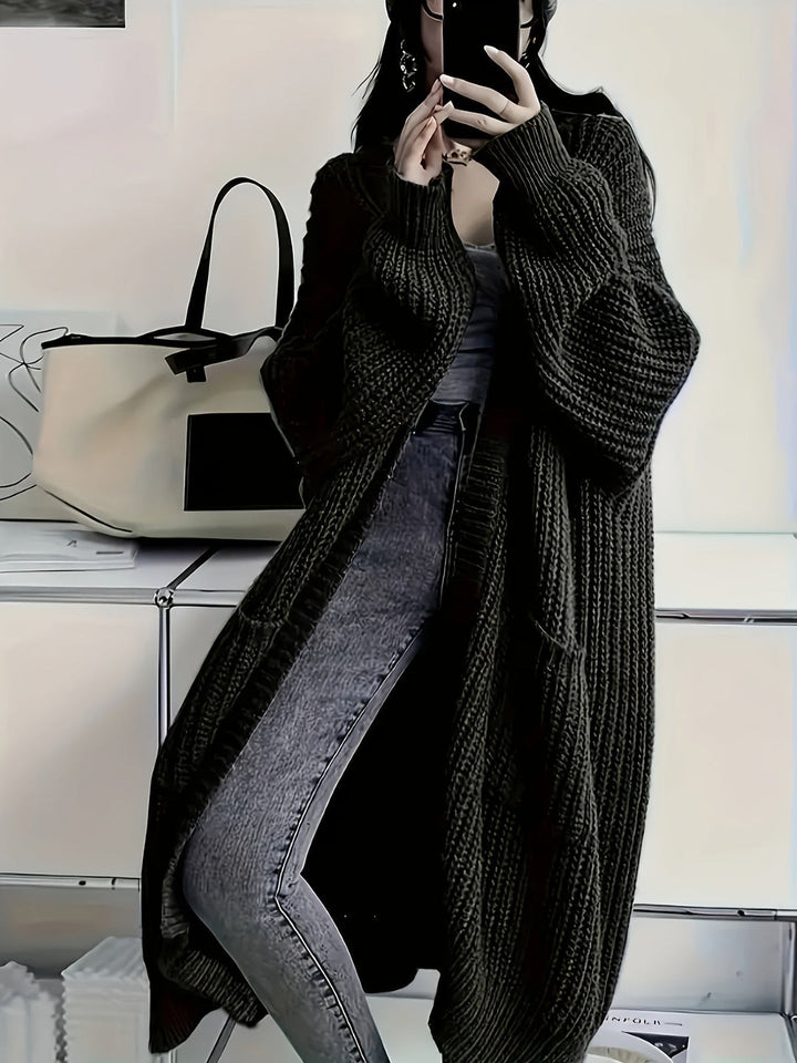 Ludivine - Cardigan Long en Maille Confortable Ouvert Sur Le Devant Avec Poche