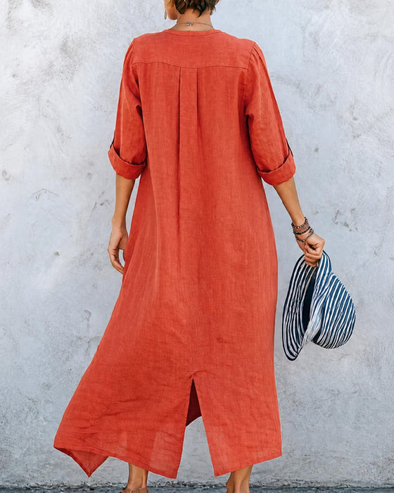 Lizie - Robe Longue À Col en V Et Boutons