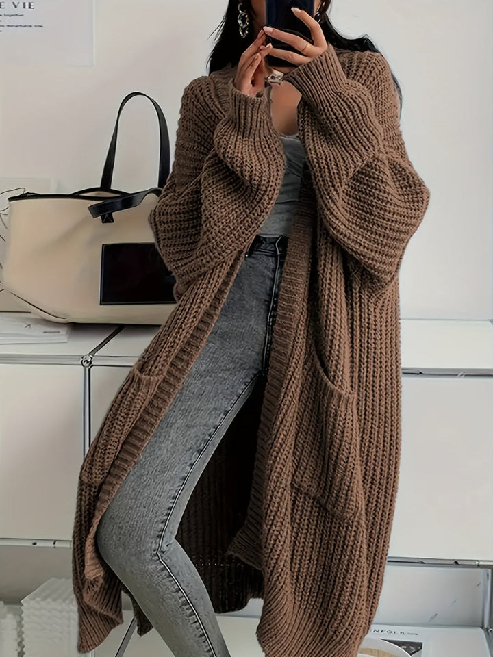 Ludivine - Cardigan Long en Maille Confortable Ouvert Sur Le Devant Avec Poche