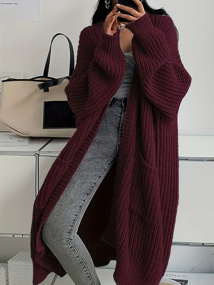Ludivine - Cardigan Long en Maille Confortable Ouvert Sur Le Devant Avec Poche