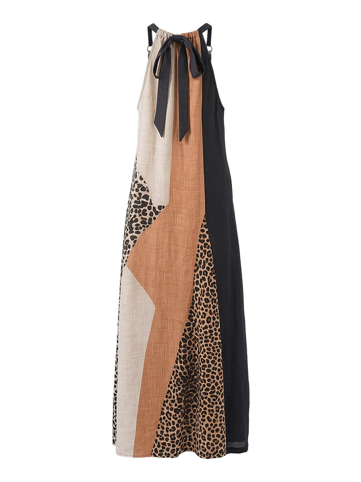 Terina - Robe Longue À Empiècements Imprimé Léopard
