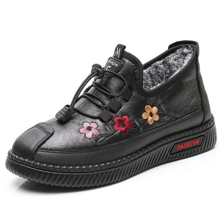 Jaruwan - Bottines à Bordure en Fourrure et Broderies Florales