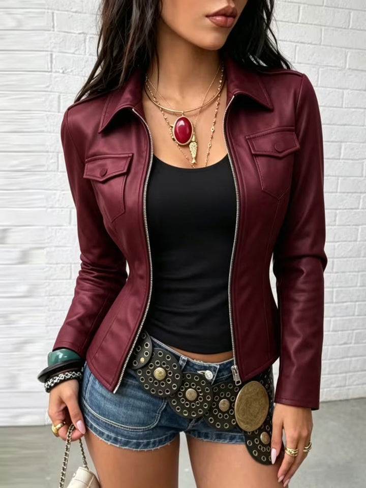 Shiona - Veste en Cuir Avec Poches Avant