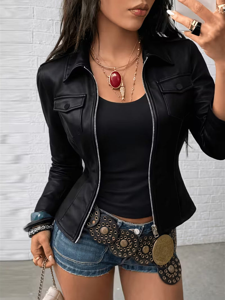 Shiona - Veste en Cuir Avec Poches Avant