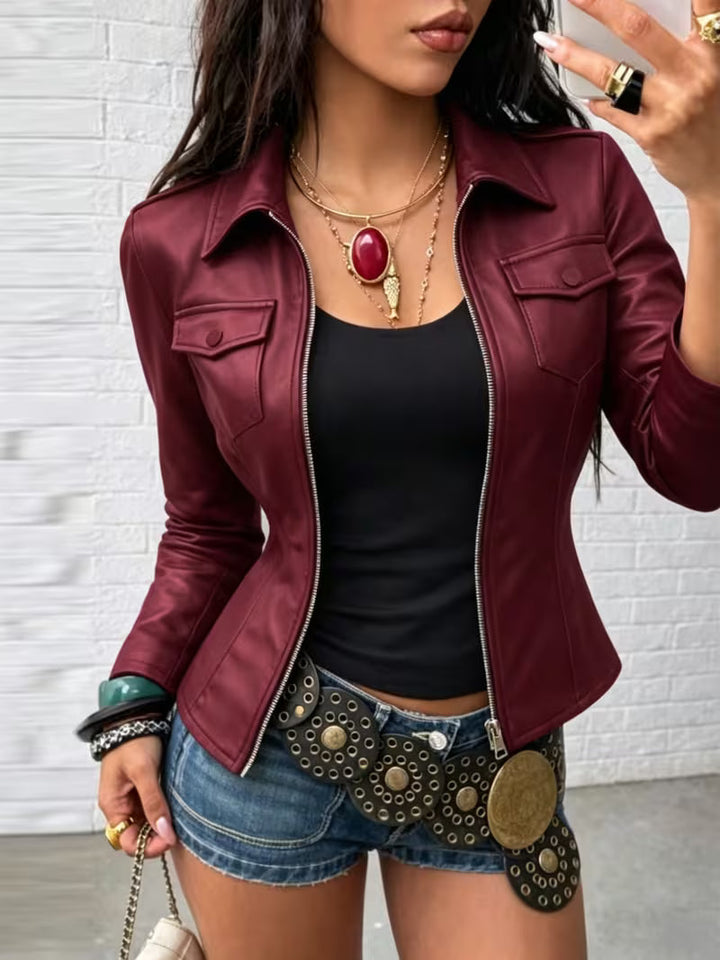Shiona - Veste en Cuir Avec Poches Avant