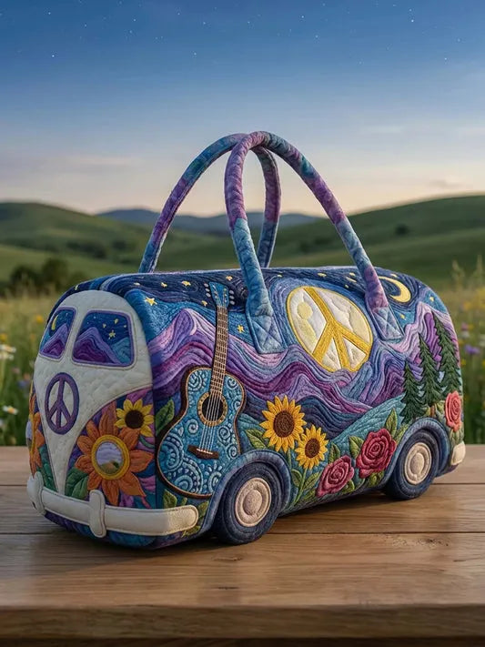 RetroBloom - Sac de Voyage Matelassé à Imprimé « Camping Car Vintage »