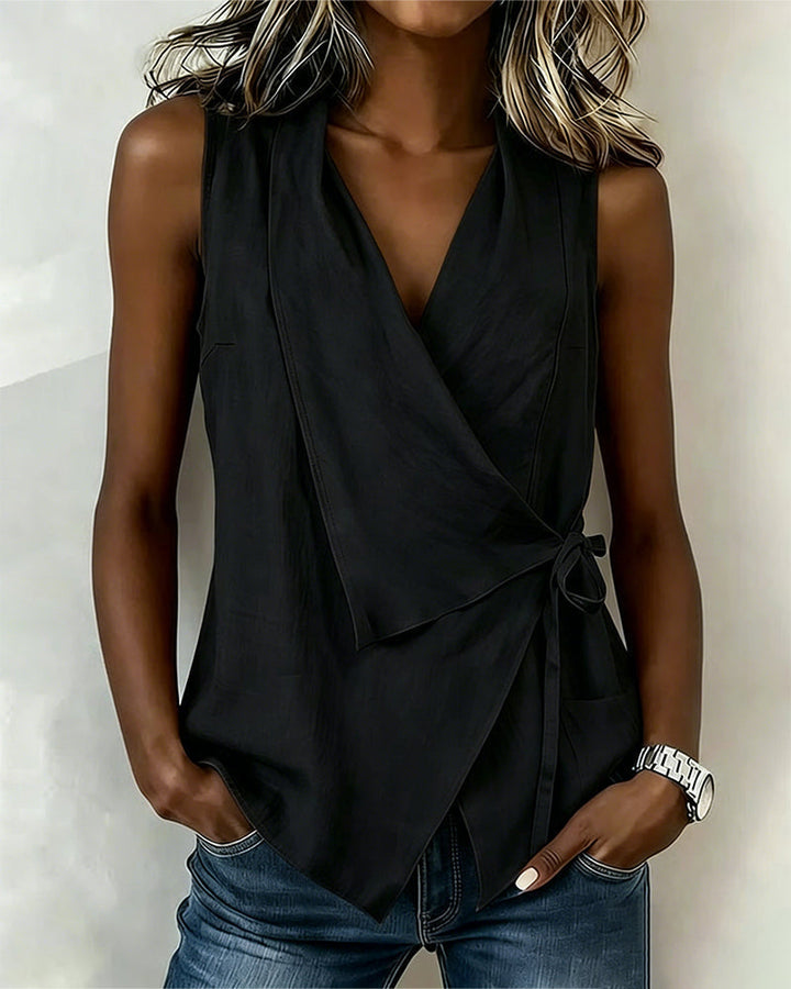 Anily - Débardeur Croisé Uni en Coton Et Lin