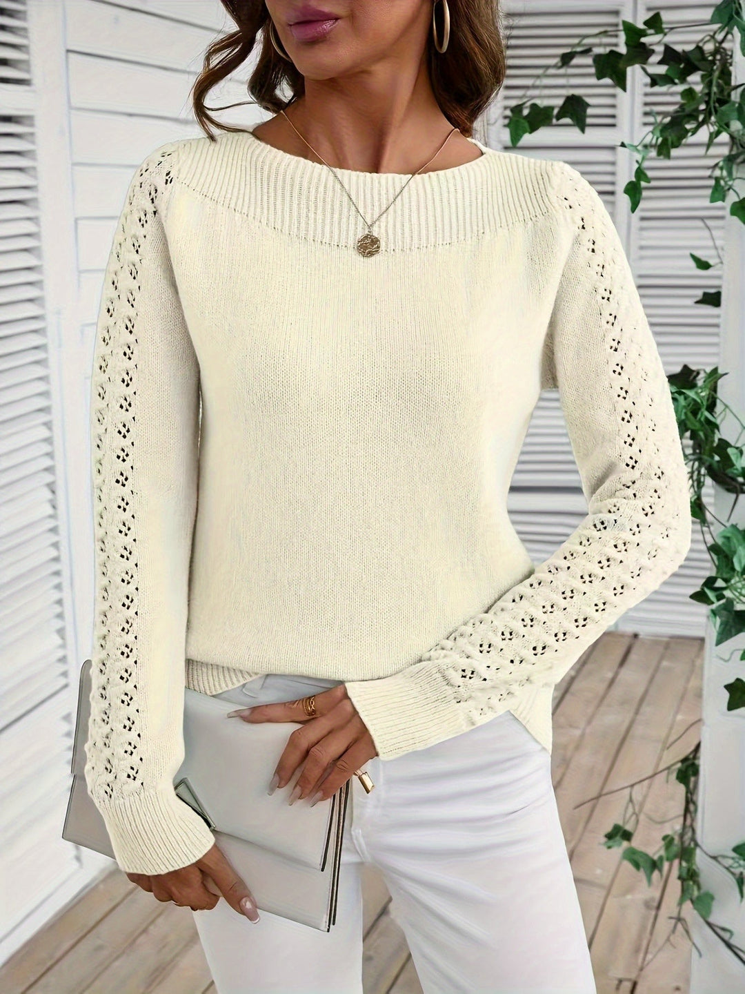 Pauliina - Pull Décontracté À Manches Longues Et Ajouré