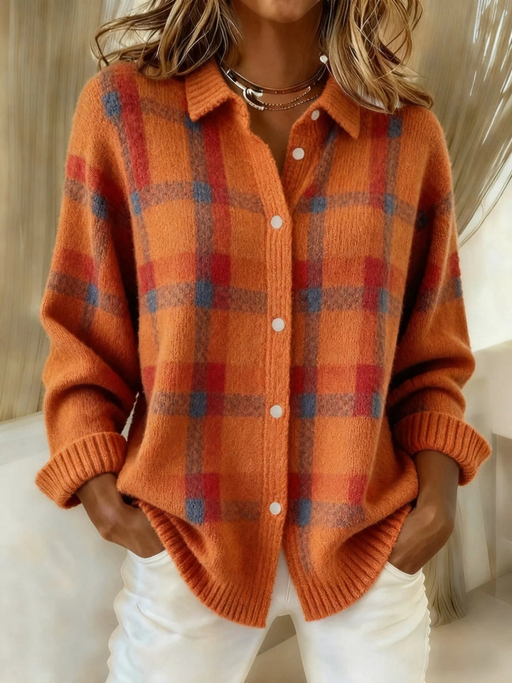 Anny - Pull Décontracté en Maille à Carreaux Avec Boutons