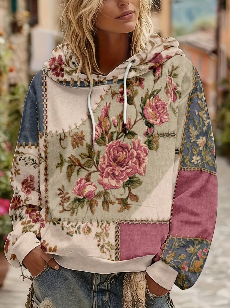 Norella - Sweat à capuche à manches longues en patchwork floral