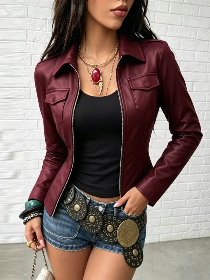 Shiona - Veste en Cuir Avec Poches Avant