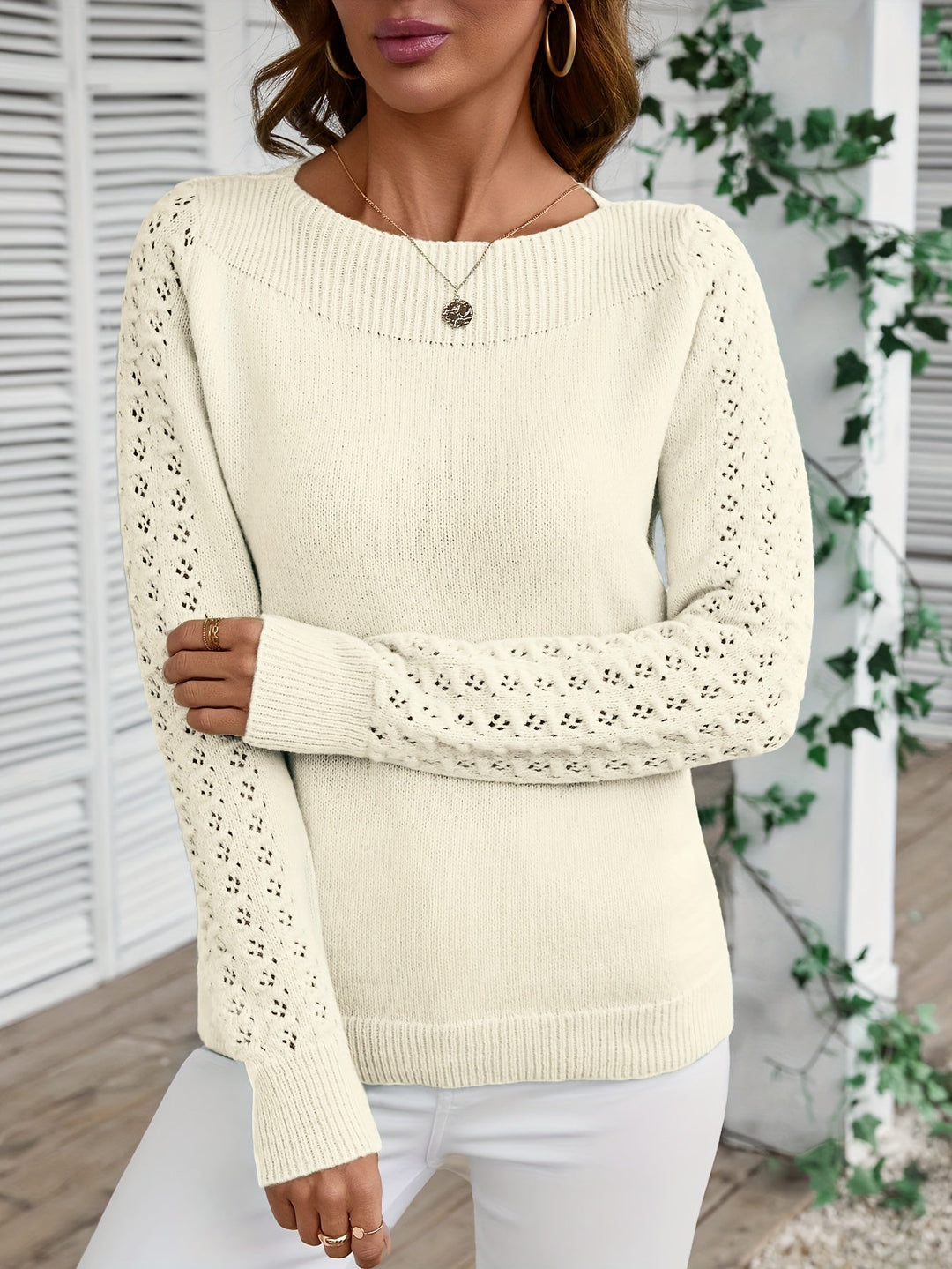 Pauliina - Pull Décontracté À Manches Longues Et Ajouré