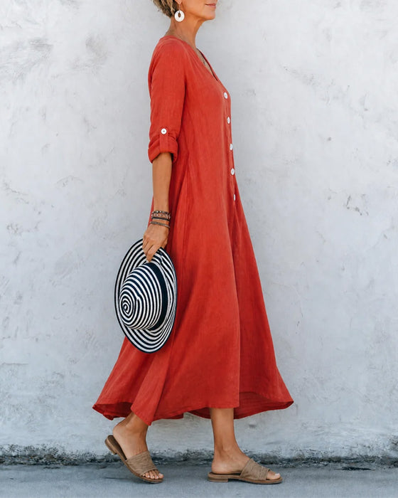 Lizie - Robe Longue À Col en V Et Boutons