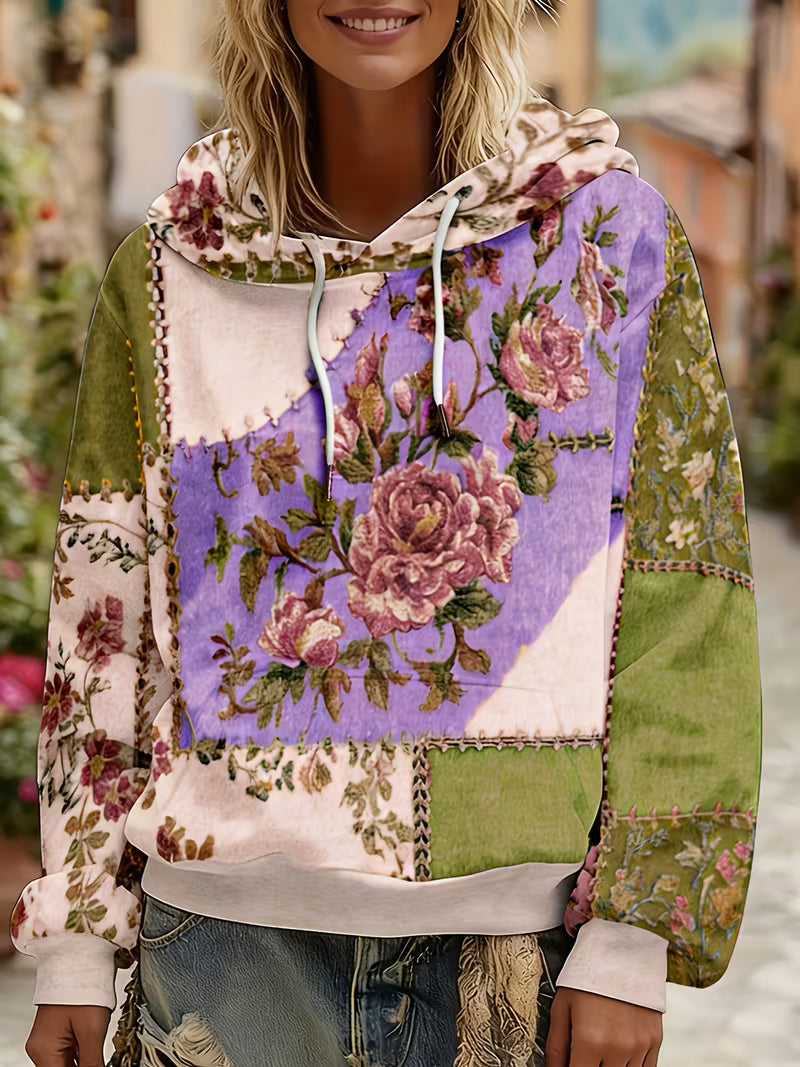 Norella - Sweat à capuche à manches longues en patchwork floral