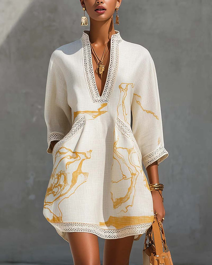 Soeun - Robe À Col Montant et Manches Semi-ajourées