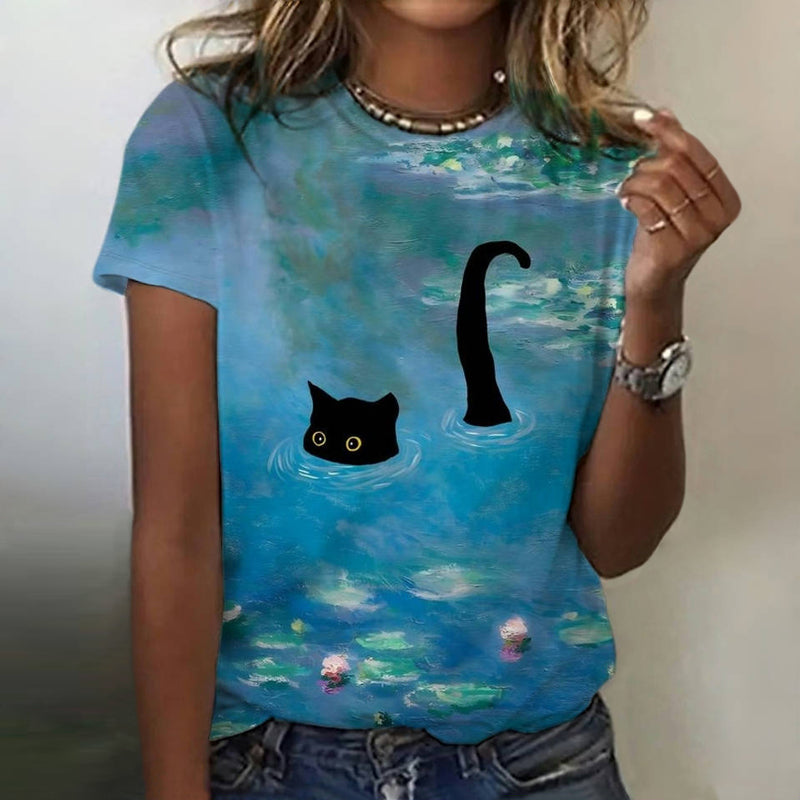 Phailin - T-Chemise Original Avec Imprimé Chat