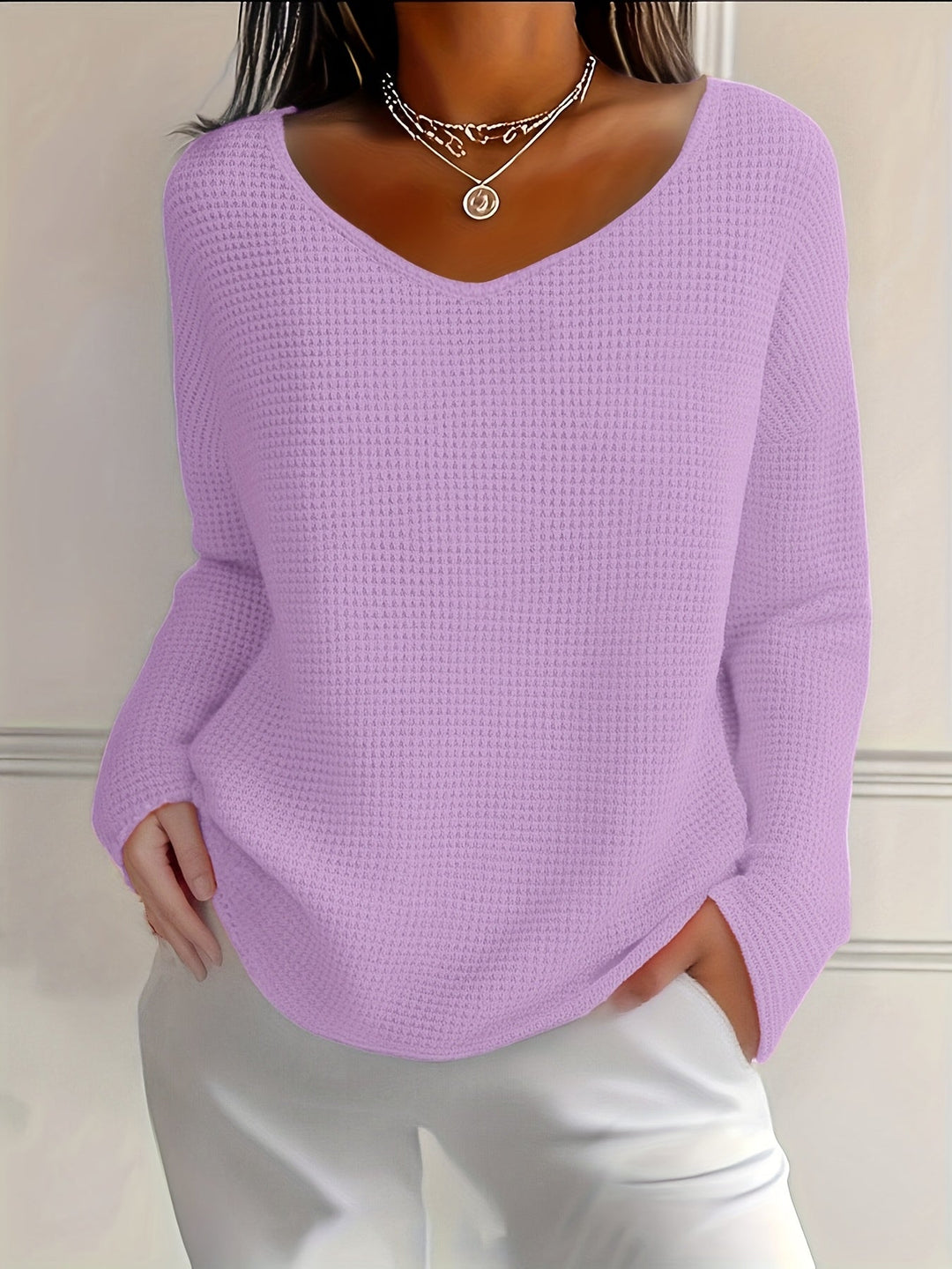 Bernice - T-shirt À Manches Longues Et Col en V Motif Gaufré