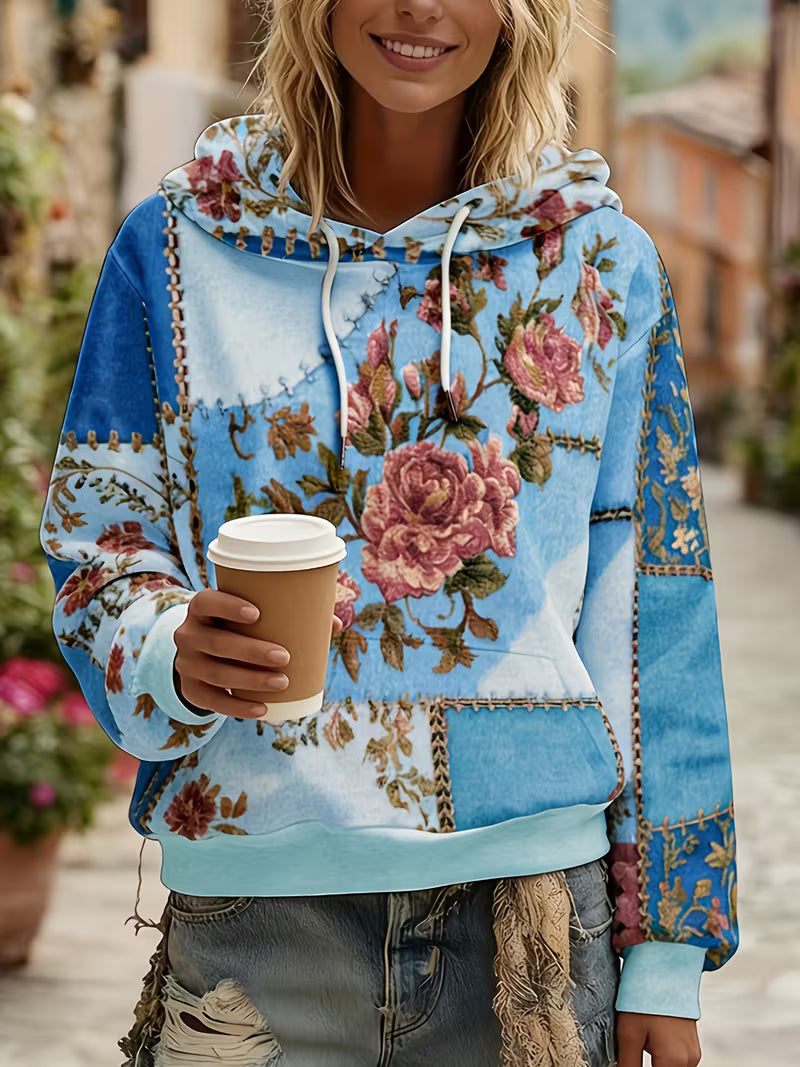 Norella - Sweat à capuche à manches longues en patchwork floral
