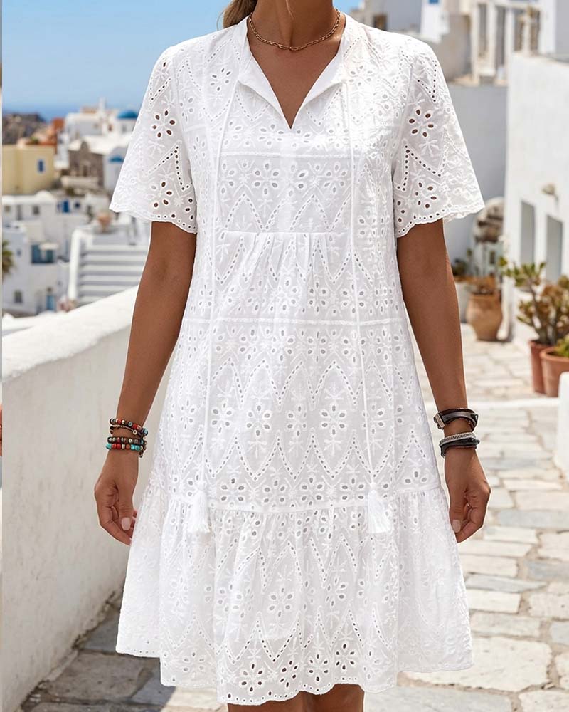 Aphinya - Robe Ajourée À Manches Courtes