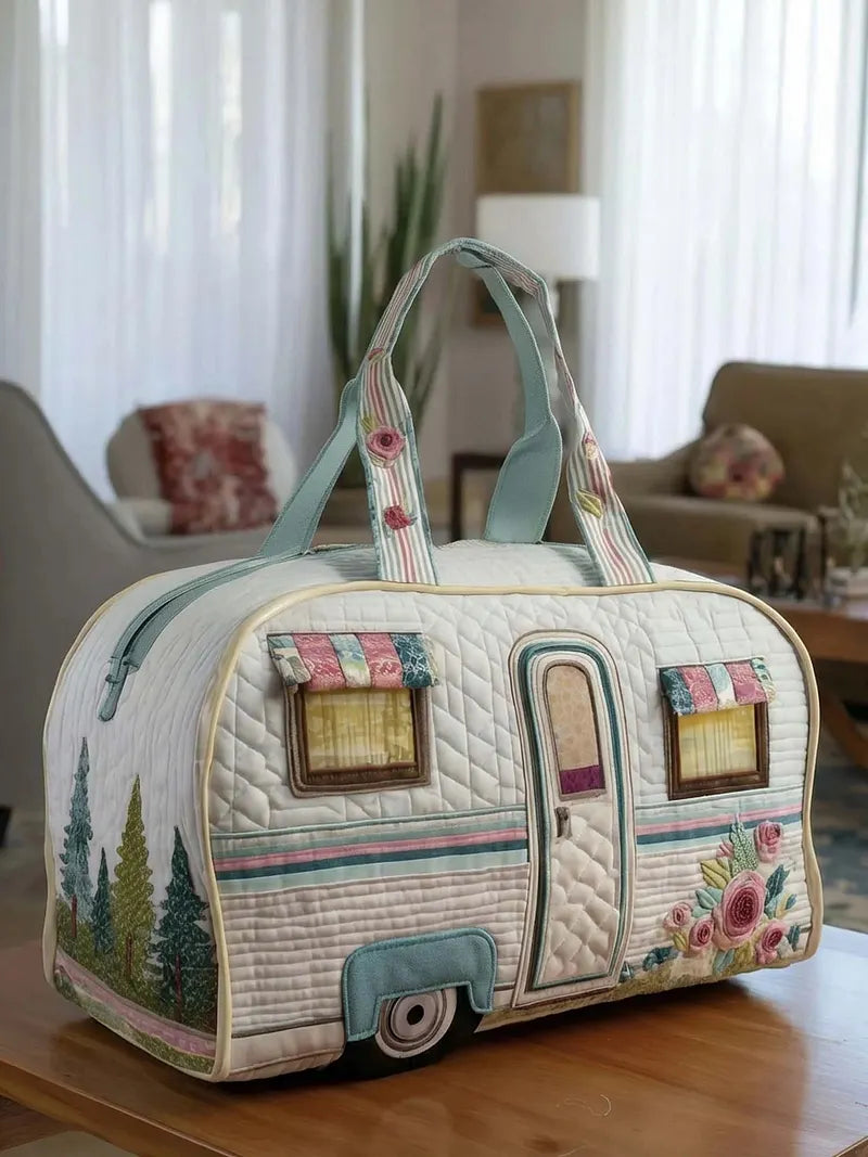 RetroBloom - Sac de Voyage Matelassé à Imprimé « Camping Car Vintage »